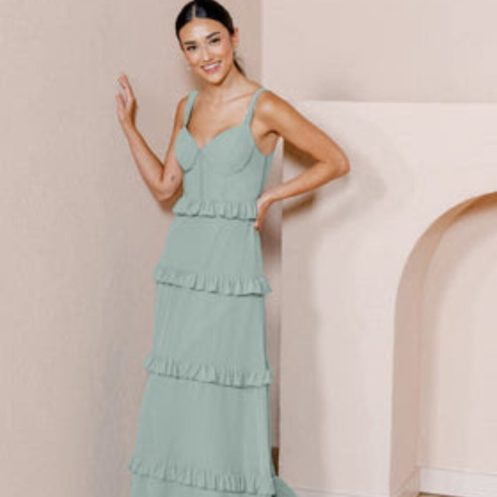 Revelry Sloane Chiffon Dress- Size 4 Sage 908